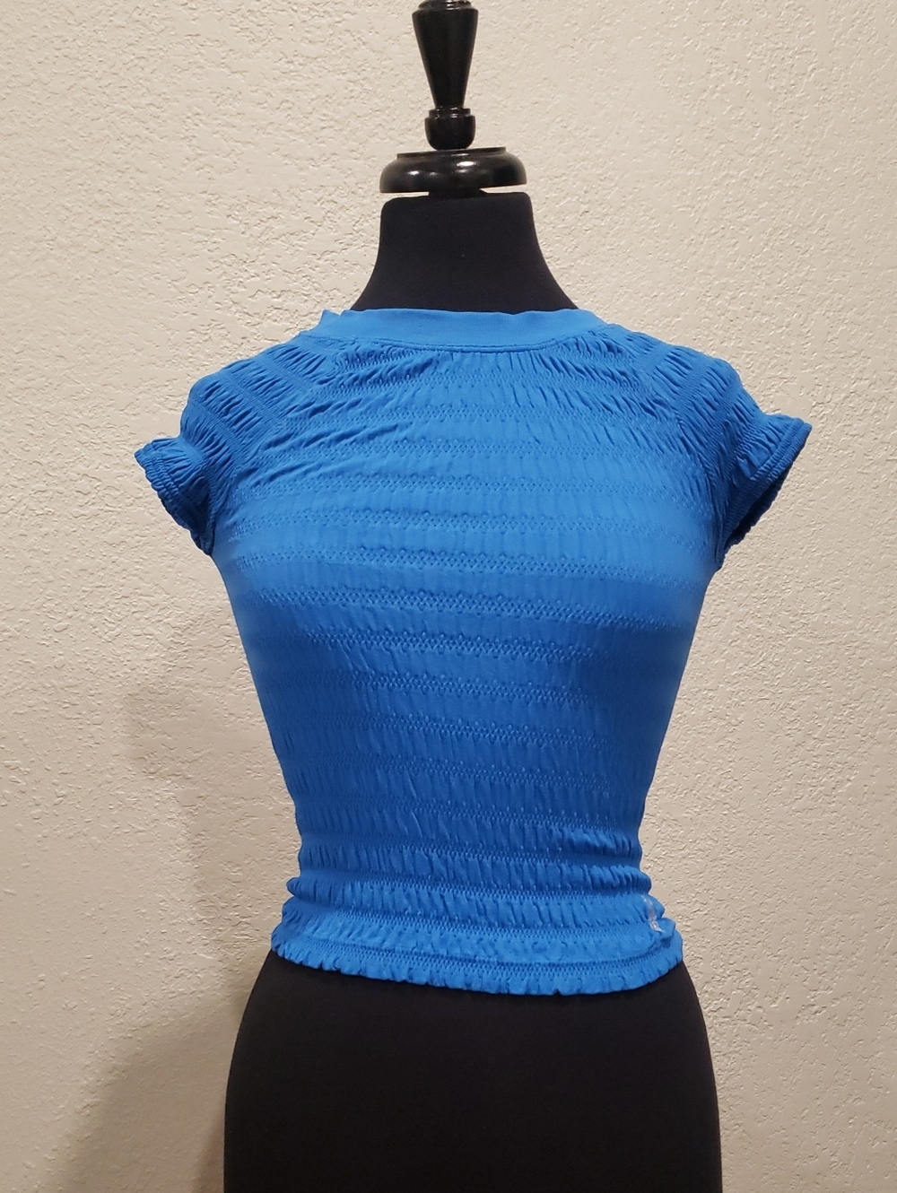 FP Movement Blue Smocked Short Sleeve Top
